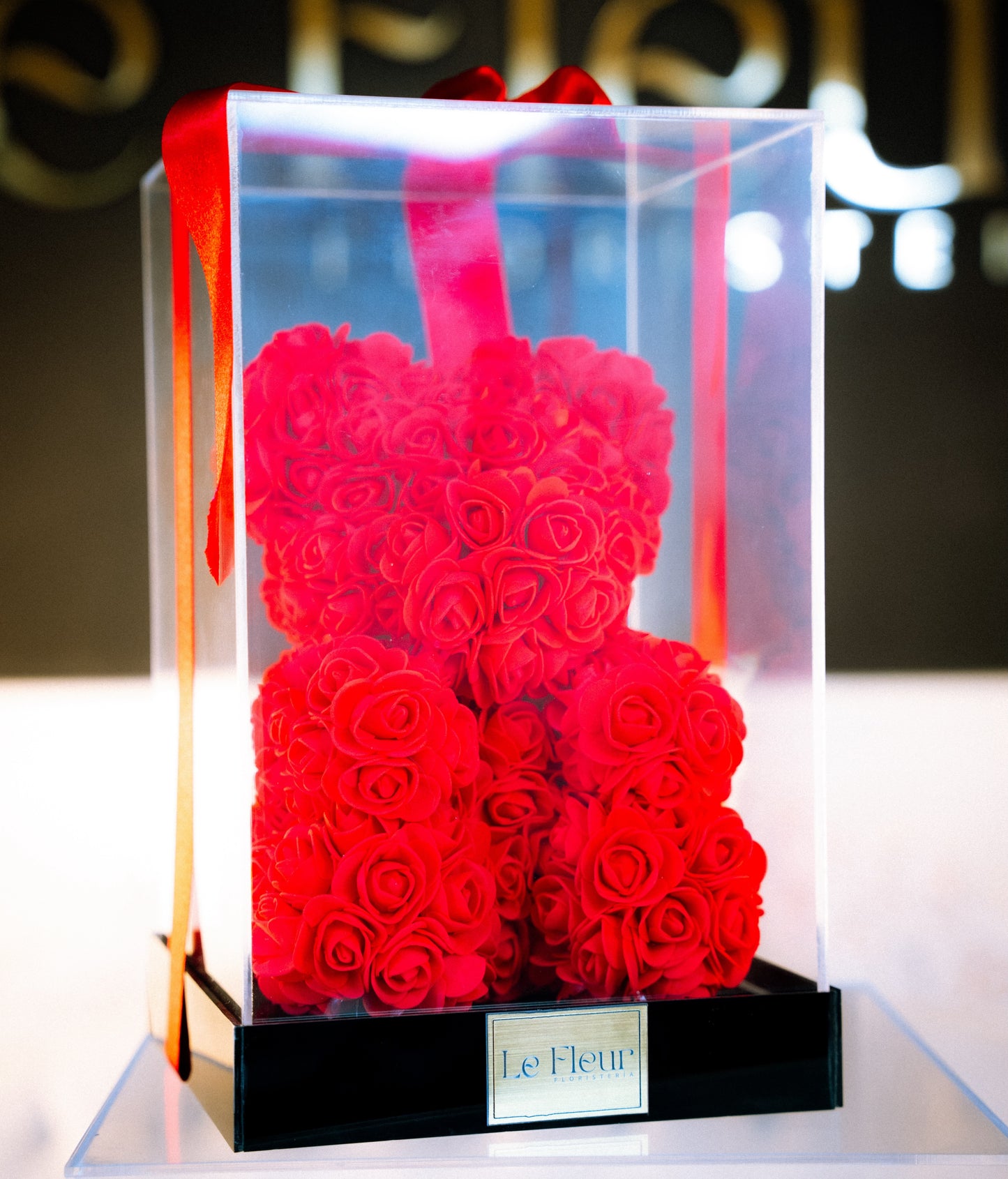 Oso Teddy 25 Cm Rojo Caja Acrilica 🧸 De Rosas Hechos a Mano