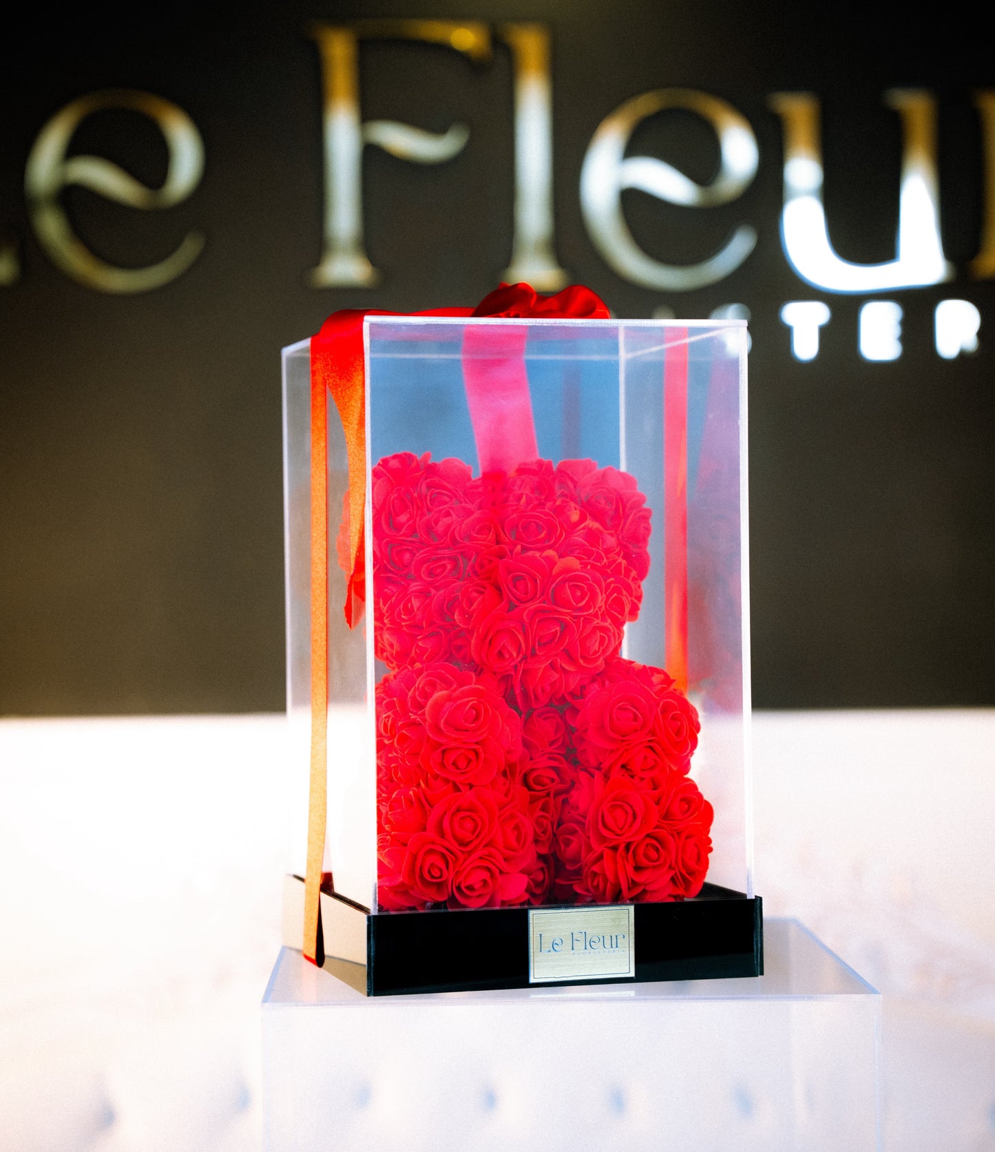 Oso Teddy 25 Cm Rojo Caja Acrilica 🧸 De Rosas Hechos a Mano