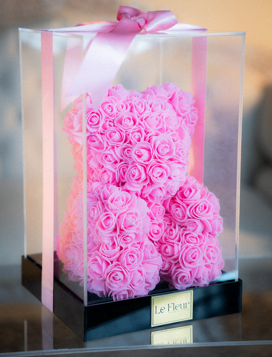 Oso Teddy 25 Cm Rosado Caja Acrilica 🧸 De Rosas Hechos a Mano