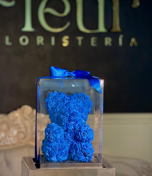 Oso Teddy 25 Cm Azul Oscuro 🧸 De Rosas Hechos a Mano