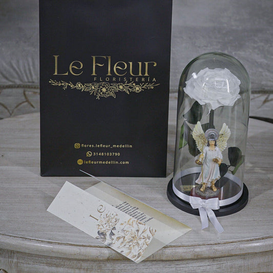 Rosa Preservada Blanca 🌹+ Arcángel San Rafael A Color