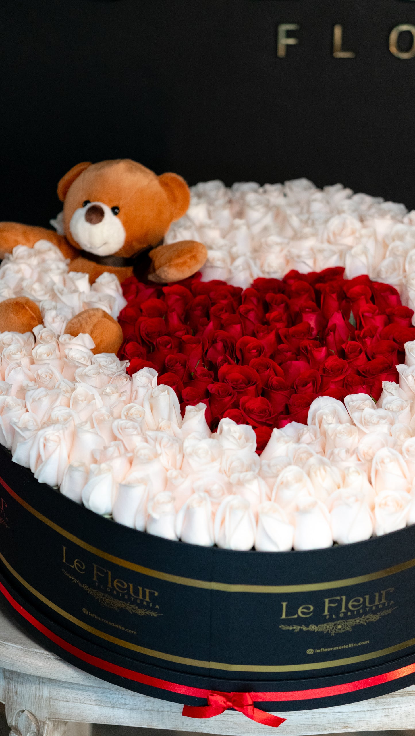 Cilindro Gigante con 300 Rosas + Peluche