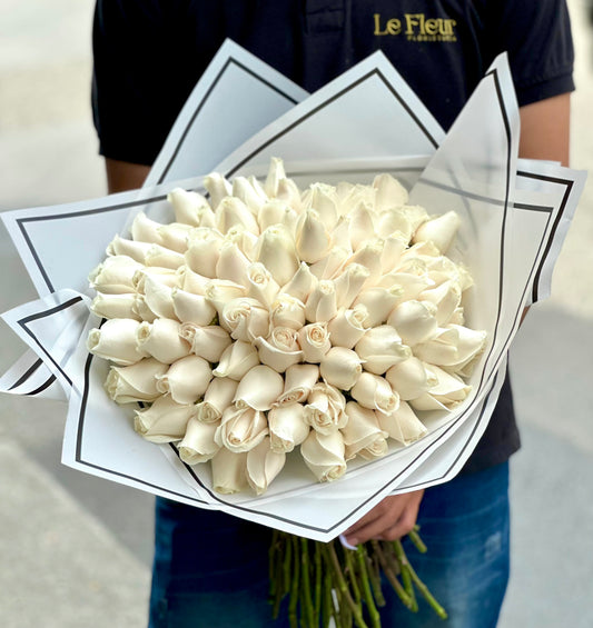 Buquet De 100 Rosas De Exportacion Blanco Grande 🌹