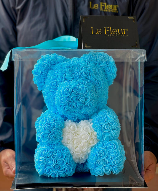 Oso Teddy Azul Claro 40 Cm 🧸 De Rosas Hechos a Mano