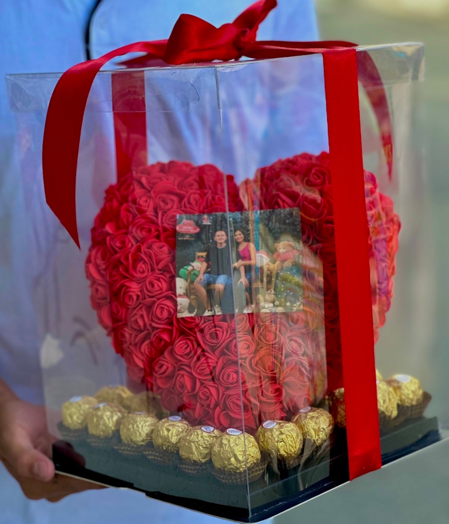 Corazon 30 Cm 🌹 De Rosas Hechos a Mano + Foto Personalizada + 21 Ferrero