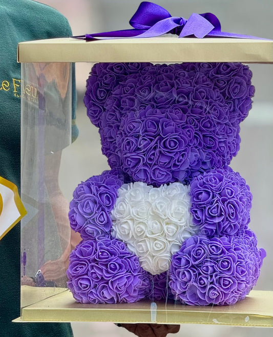 Oso Teddy Morado 40 Cm 🧸 De Rosas Hechos a Mano