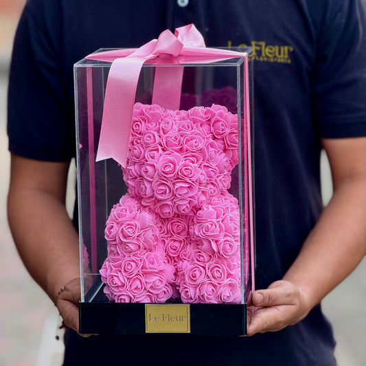 Oso Teddy 25 Cm Rosado Caja Acrilica 🧸 De Rosas Hechos a Mano