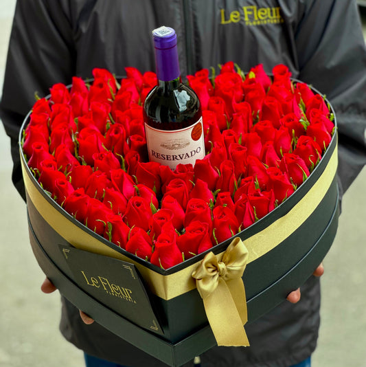 Corazon Gigante 120 Rosas 🌹+ Botella De Vino