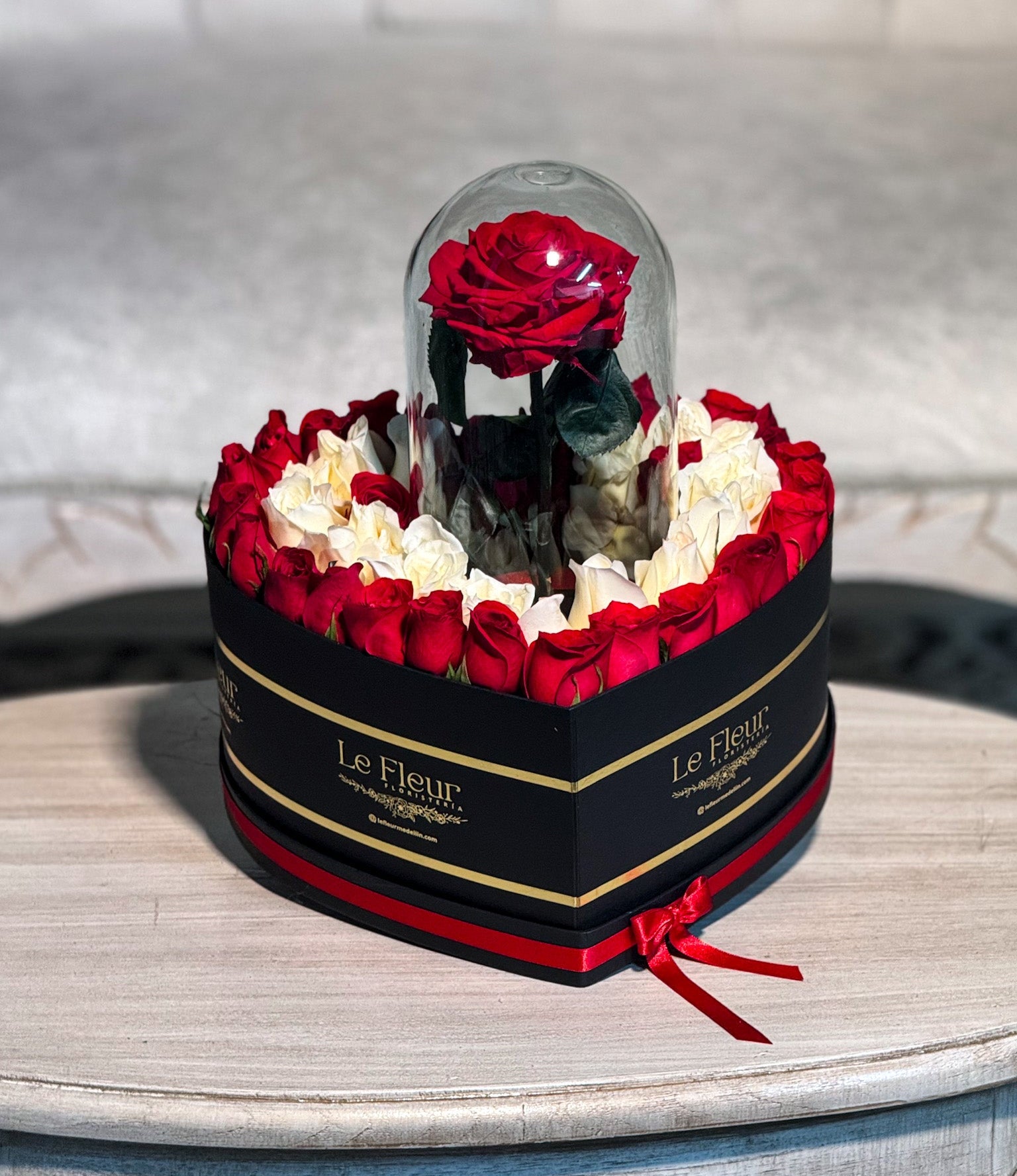 Corazon 50 Rosas Grande 🌹 + Rosa Preservada Roja – Rosas Le Fleur Colombia