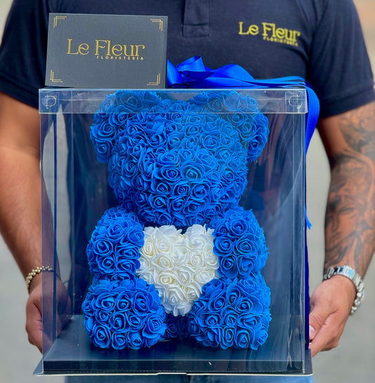 Oso Teddy Azul 40 Cm 🧸 De Rosas Hechos a Mano